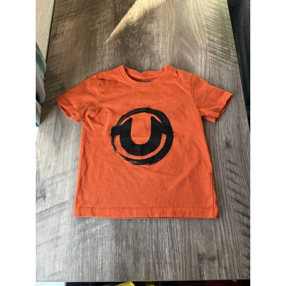 True Religion Kids Orange logo print T-shirt Size 4T